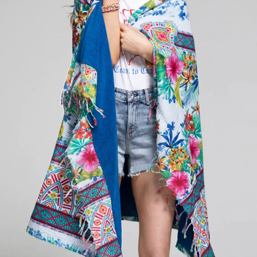 Luxury Hawaiian Floral Evil Eye Print Beach Throw Towel